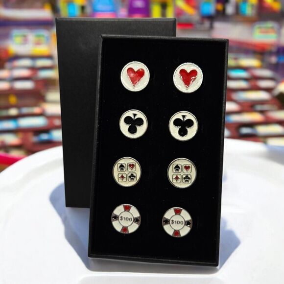 Men's Cuff Links Gift Box Set 4pcs Tuxedo Prom Wedding Formal Poker Player Cards - Picture 1 of 9
